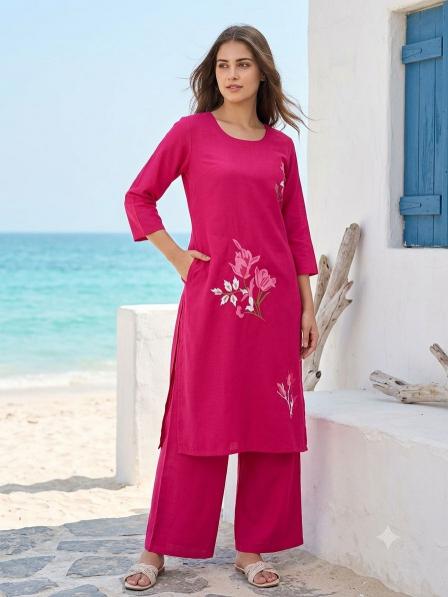 Rose flower embroidery kurtis wholesale in hyderabad